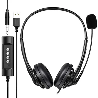 Abbildung von Newaner PC Headset, USB Headset/3.5mm Computer Stereo Sound Leicht Business Headset mit flexiblen Mikrofon, Telefon für Skype Voip Teamspeak Mac Smartphone Tablet