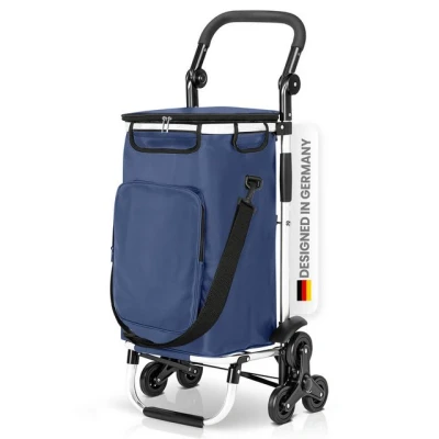 Abbildung von wuuhoo® Pro Einkaufstrolley Buddy Klappbar und leicht Thermo Isolierung wasserabweisend 3 Räder System Aluminium dunkelblau