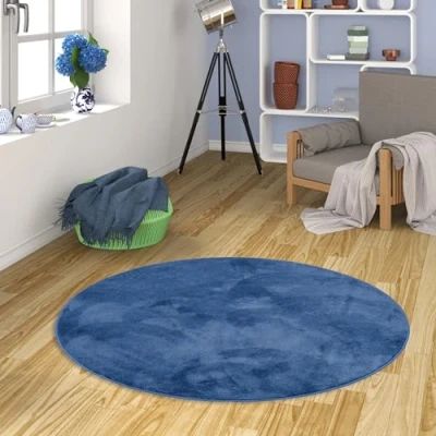 Abbildung von Pergamon Luxus Super Soft Hochflor Langflor Teppich Rund Flauschig Weich Wohnzimmer Schlafzimmer Melia Dunkelblau