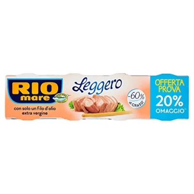 Abbildung von 3x Rio Mare Tonno Leggero Thunfisch konserven mit etwas nativem Olivenöl extra (4 x 60g) Aus Italien