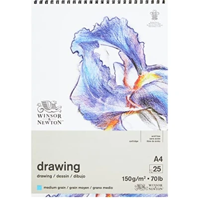 Abbildung von Winsor &amp; Newton 6691006 Zeichenpapier im Spiralblock 25 Blatt DIN A4, 150g/m², mittlere Körnung, natürliches Weiß, säurefrei, Alterungsbeständig, Ideal für Bleistift, Buntstift, Pastell und Kohle