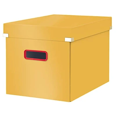 Abbildung von Leitz Click &amp; Store große Aufbewahrungsbox Cube, Faltbare mit Deckel, Stabiler Premium Karton, zum Transport und zur Ablage von Dokumenten, Cosy Serie, Warmes Gelb, 53470019