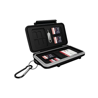 Abbildung von ICY BOX SD Karten Aufbewahrung für 28 Speicherkarten (8X SD, 16x Micro 4X CF), Klippverschluss, Case mit Karabinerhaken, schwarz