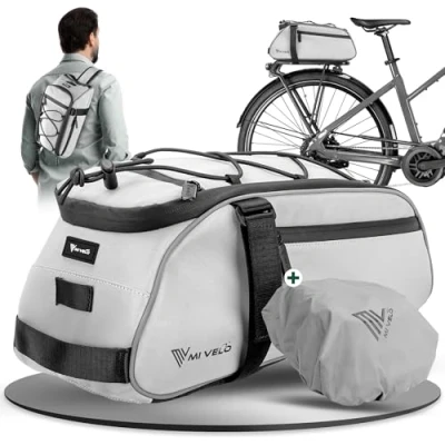 Abbildung von MIVELO 3in1 Gepäckträgertasche Umhängetasche I Fahrradtasche für Gepäckträger 9L wasserdicht und reflektierend Fahrradtasche, Tragetasche (Vollreflektierend)