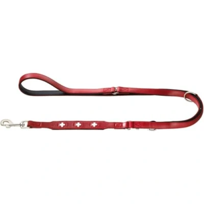 Abbildung von HUNTER Swiss Verstellbare Führleine für Hunde, Leder, hochwertig, schweizer Kreuz, 1,3 x 200 cm, rot