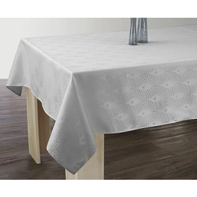 Abbildung von Le linge de Jules Tischdecke, schmutzabweisend, Damast, Perlgrau, quadratisch, 150 x cm