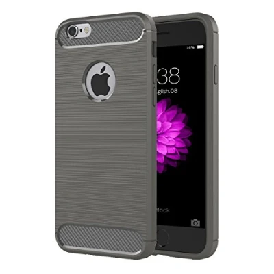 Abbildung von wortek Hülle für iPhone 6 / 6S Brushed Carbondesign TPU Silikon Handyhülle in Grau