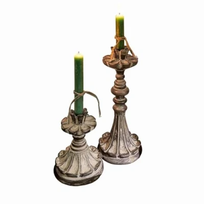 Abbildung von Loberon Kerzenhalter 2er Set Tocantins, Zwei Größen, Nostalgisches Design, Authentischer Vintage Look, Kerzenständer, Dekoration, Mangoholz, antikbraun