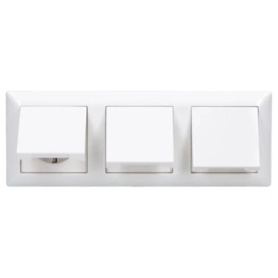 Abbildung von Jung SCHUKO Set Alpinweiß Serie AS AS583WW Rahmen 3 fach + 3x A1520KLWW SCHUKO® Steckdose mit Klappdeckel