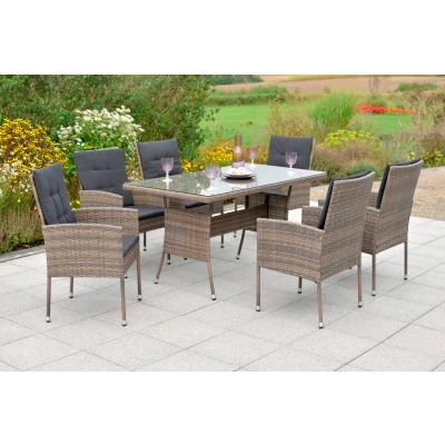 Abbildung von MERXX Garten Essgruppe &quot;Menorca&quot;, (Set, 19 tlg.), 6 Sessel, Sitzkissen, Rückenkissen, Tisch
