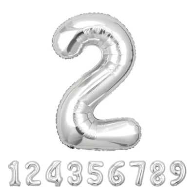 Abbildung von Geburtstag zahlen luftballon 2 jahre Folienballon Kindergeburtstag Deko XXL Sliber Riesen in 40&quot; 101cm Geburtstagsdeko Ballon Zahl zum fliegt mit Helium Sliver2