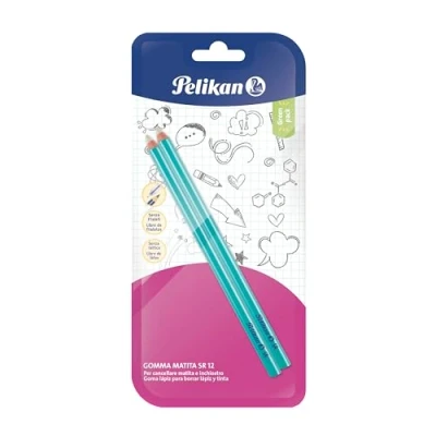 Abbildung von Pelikan 24005692 Radiergummi SR 12, Blister mit 2 Stück, geeignet für technische und schulische Zeichnungen, Bleistiftform, Tinte Schreiben, weiß