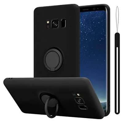 Abbildung von Cadorabo Hülle kompatibel mit Samsung Galaxy S8 Plus Schutzhülle TPU Silikon Case Liquid Design Ring Slim Kratzfest Liquidsilikon Microfaser für in Schwarz