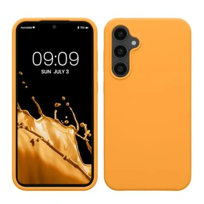 Abbildung von kwmobile Hülle kompatibel mit Samsung Galaxy S23 FE Silikon Handy Case Handyhülle weiche Oberfläche kabelloses Laden Fruity Orange