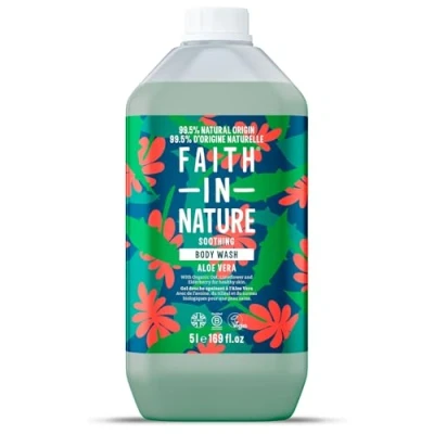 Abbildung von Faith In Nature Natürliches Duschbad mit Aloe Vera, verjüngend, vegan und nicht an Tieren getestet, SLS Parabene, nachfüllbare Flasche 5 l