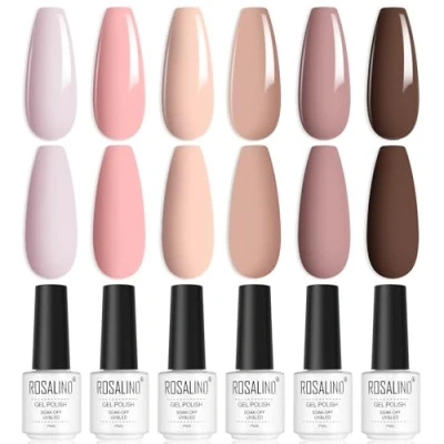 Abbildung von ROSALIND UV Nagellack, 6 Farben Nude Rosa Braun Shellac Gel Nagellack Set Soak Off Nail Polish für Anfänger Art Salon DIY