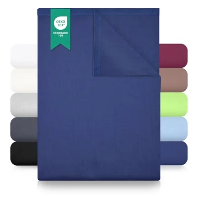 Abbildung von Bettlaken erstklassig gewebtes ohne Gummizug, NatureMark, 100% Baumwolle, Gummizug: ohne, (1 Stück), feines Leinentuch Spannbetttuch, Navy blau