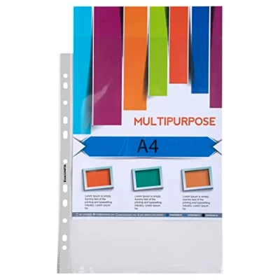 Abbildung von Exacompta 5750E 100er Pack PP Kunststoff Prospekthüllen Premium perforiert. für DIN A4 transparent glasklart oben offen Klarsichtfolie Plastikhülle Klarsichthülle ideal Ordner und Hefter