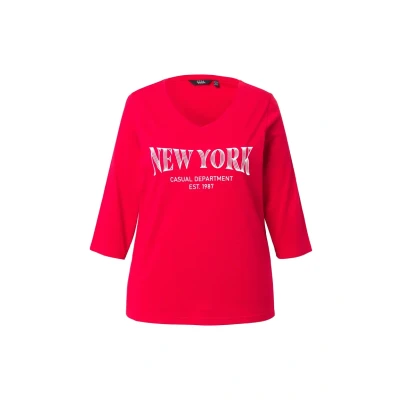 Abbildung von Ulla Popken IMPRIMÉ NOM DE Ville Langarmshirt, Damen, Größe: 42/44, Lychee