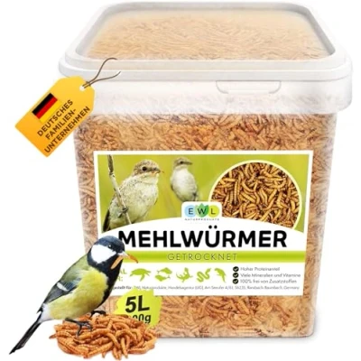 Abbildung von Mehlwürmer getrocknet 5 ltr. Insektensnack für Vögel, Fische, Schildkröten, Nager und Reptilien EWL Naturprodukte (800g)