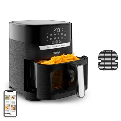 Abbildung von Tefal Easy Fry &amp; Grill Vision Heißluftfritteuse, 4,2 L Kapazität, 2 in 1 Technologie, Sichtfenster, Extra Crisp energiesparend, Touchscreen, schwarz, EY5068