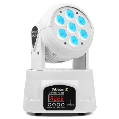 Abbildung von BEAMZ MHL74 Moving Head LED Disco Licht, mini Washer, RGBW Movinghead DMX, automatischer Modus, musikgesteuert Discolicht Partylicht, DJ, Clubs, Bars, Veranstaltungstechnik, weiss