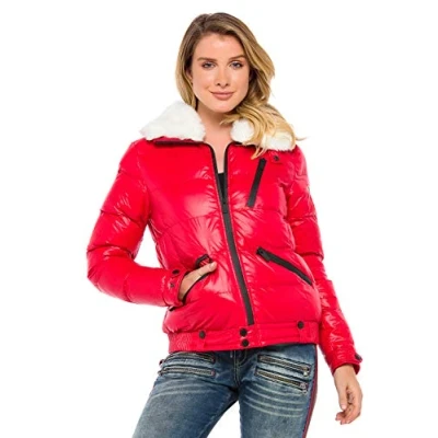 Abbildung von Cipo &amp; Baxx Damen Winterjacke Steppjacke Kunstfellkragen Outdoorjacke Warm Design Rot L