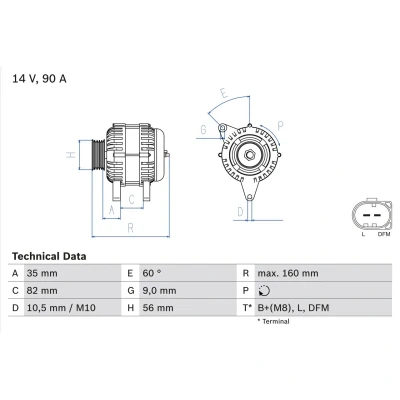 Abbildung von BOSCH 0 986 044 300 Lichtmaschine 14V 90A AUDI: A6 C5 Avant, A4 B5 Limousine, VOLKSWAGEN: Passat Variant, GP Variant