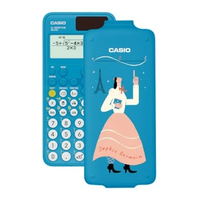 Abbildung von Casio FX 85SP CW wissenschaftlicher Taschenrechner von Sophie Germain, illustriert Laura Liedo, empfohlen für den spanischen und portugiesischen Lebenslauf, 5 Sprachen, über 300 Funktionen,