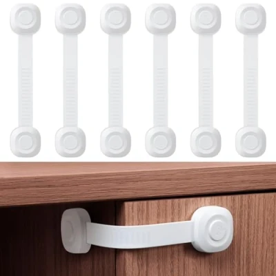 Abbildung von ECHOCUBE Kindersicherheits Schubladenschlösser, 6 Stück verstellbare Schrankschlösser, Baby Sicherheitsgurtschlösser für Schränke, Kühlschrank, Toilette, Mülleimer (weiß)