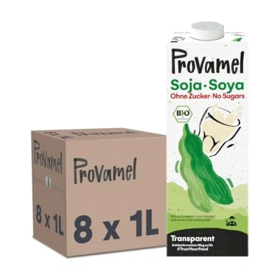 Abbildung von Provamel Organic Bio Sojadrink ohne Zucker, Pflanzlicher Drink, Vegan, Laktosefrei, Glutenfrei, UHT, 8x1 l (8er Pack)