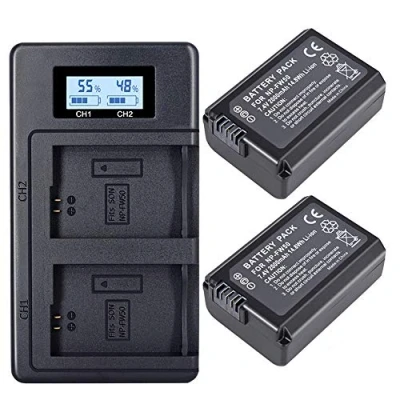 Abbildung von CITYORK NP FW50 Kamera Akkuladegerät für Sony A7, A7 II, A7R, A7R A7S, A7S A600, A6500, A6300, A55, A5100 (2er Pack 2000 mAh, Micro USB Ladegerät, vielseitige Lademöglichkeit)