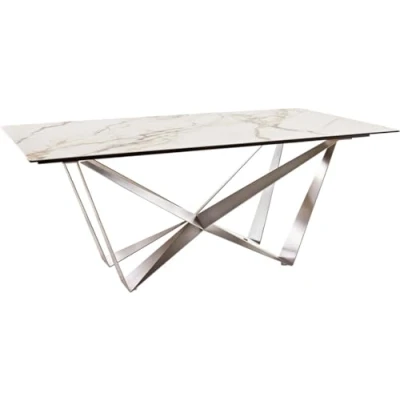 Abbildung von Esstisch Edge 200x100 Keramik Calacatta Luxe Weiß Gold Grau Spider Flachstahl Edelstahl