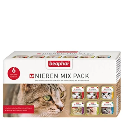 Abbildung von BEAPHAR Nierendiät Mix Pack Für Katzen Diätfutter Reduzierter Phosphorgehalt Mit Wertvollem Lachsöl Unterstützt Die Nierenfunktion Schonkost Feinschmecker 6 Portionsschalen x 100 g
