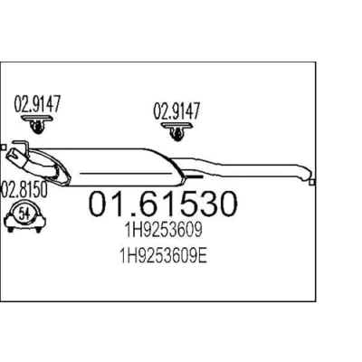 Abbildung von MTS 01.61530 Endschalldämpfer 1160 VOLKSWAGEN: GOLF 3 Variant
