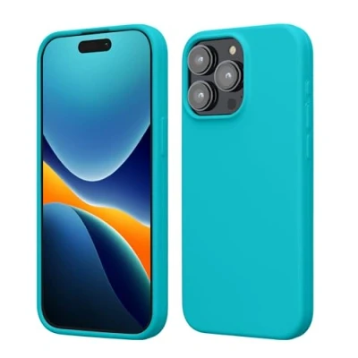 Abbildung von kwmobile Hülle für das iPhone 15 Pro Max Silikon Handy Case stoßfeste Handyhülle mit weicher Oberfläche Cool Glacier