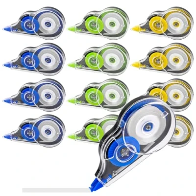 Abbildung von 12er Pack Korrekturroller, 12m x 5mm Korrekturmaus Set, Mini Maus Roller Korrigieren mit Schutzkappe, Korrekturroller für Schüler Büroangestellte, Correction Tape Schulsachen, Korrekturband