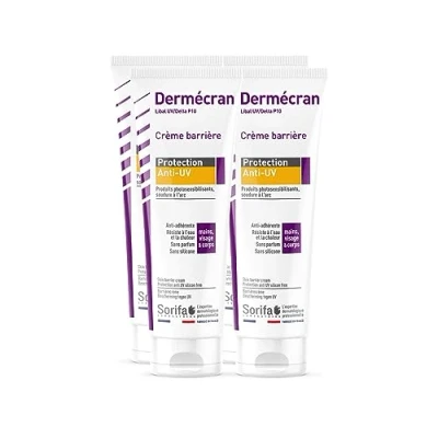 Abbildung von SORIFA 4er Pack Dermscreen Barrierecreme UV Schutz Schweiß und Photosensibilisierungsprodukte Hände, Gesicht Körper Hohe Verträglichkeit Tube 125ml