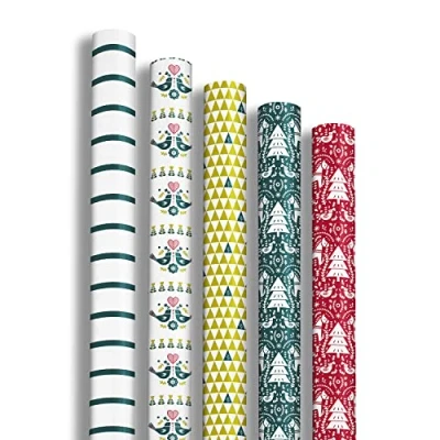Abbildung von Clairefontaine 201936AMZC Karton mit 12 Rollen Geschenkpapier Excellia 2mx0m70 80g, sortierte Motiven Flora