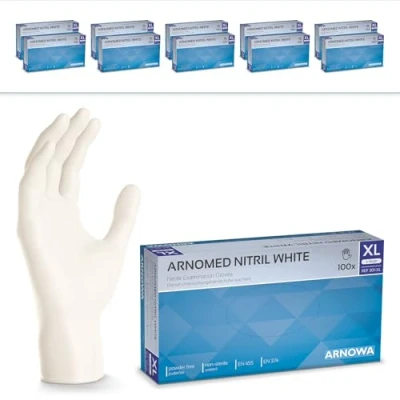 Abbildung von 1000 Stück ARNOMED Einweghandschuhe Weiß, Einmalhandschuhe XL, Nitril Handschuhe Einweg, Nitrilhandschuhe puder /latexfrei, Gummihandschuhe Schutzhandschuhe, XS, S, M, L, XL