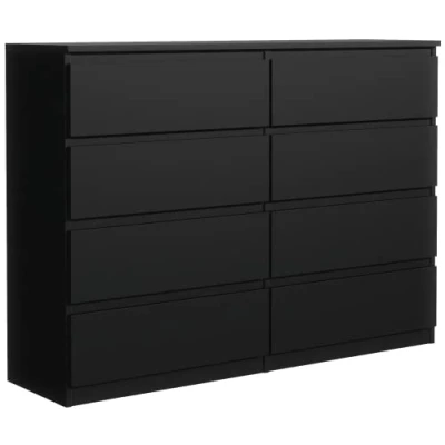 Abbildung von meble masztalerz Kommode Schwarz Matt mit 8 Schubladen 140 cm, Sideboard Wohnzimmer, Schlafzimmer H: 101,5 B: 138,5 T: 39 cm Schubladen, Schubladenschrank