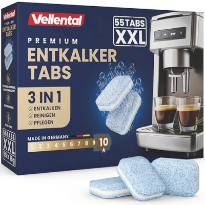 Abbildung von 3 in 1 Entkalkungstabletten für Kaffeevollautomaten &amp; Kaffeemaschinen (55 Stück) Entkalkungs Tabs Delonghi, Siemens EQ Serie, Jura, Krups, Bosch, Miele, Melitta, Tassimo, WMF