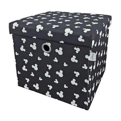 Abbildung von Disney Classic Micky Maus Ottomanen Aufbewahrungsbox, faltbar, quadratische Spielzeugtruhe, Box mit Deckel für Kinder, Fußhocker, belastbar bis zu 30 kg, schwarz