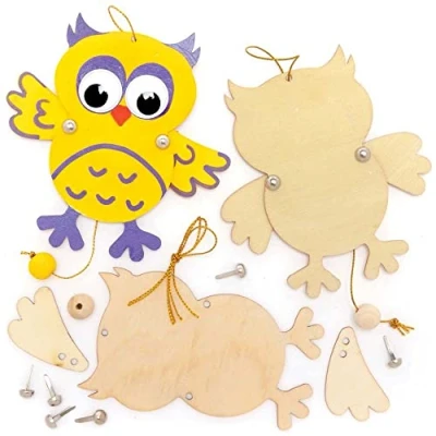 Abbildung von Baker Ross FE948 Eulen Handpuppen aus Holz 5er Pack, Bastel deine eigenen Holzpuppen, Holzbastelset für Kinder zum Zusammenbauen und Dekorieren, Mittel