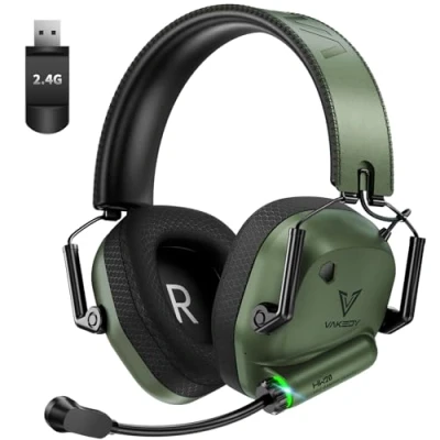 Abbildung von Vakedy Gaming Headset Wireless für PC,PS4,PS5,Mac,Switch, 2,4GHz USB mit Mikrofon, Bluetooth Headset,50mm Treiber,50 Stunden Akkulaufzeit,niedrige Latenz,leicht (Grün)