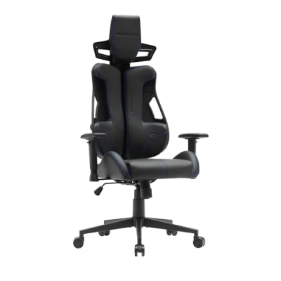 Abbildung von MARSGAMING MGC Elite, Ergonomischer Gaming Stuhl, Flexibler Anpassbarer Rückenlehne, 2D Verstellbare Armlehnen, Kippbarer Sitz, PU Leder Finish, Bürostuhl XL Rollen, Klasse 4 Gasdruckfeder, Blau