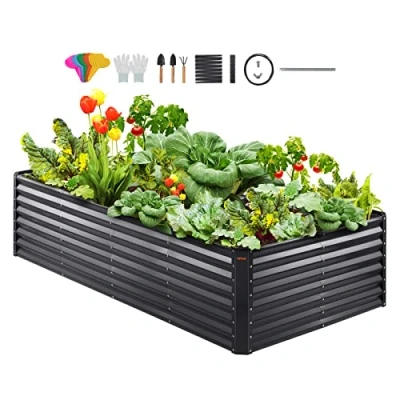 Abbildung von VEVOR Hochbeet Pflanzkübel Blumenkasten Garten Pflanzkasten Terrassen Gemüsebeet Gartenbeet Pflanzbeet Dunkelgrau 240x120x60cm verzinktem Metall ideal für den Anbau von Gemüse Obst Kräutern usw.