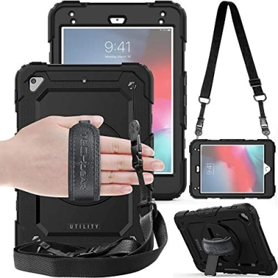 Abbildung von TECHGEAR Utility Hülle für iPad Mini 2019 [5. Gen] &amp; 4 Robust Heavy Duty Stoßfeste Schutzhülle mit 360 Grad Schwenkständer Hand und Schultergurt eingebaut Bildschirm Schwarz