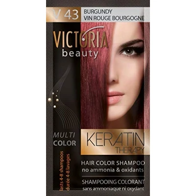Abbildung von Victoria Beauty Color Shampoo für coloriertes Haar mit Keratin, Tönungswäsche, Tönungsshampoo ohne Ammoniak und Oxidantien Burgundy №43 (6 x 40ml)