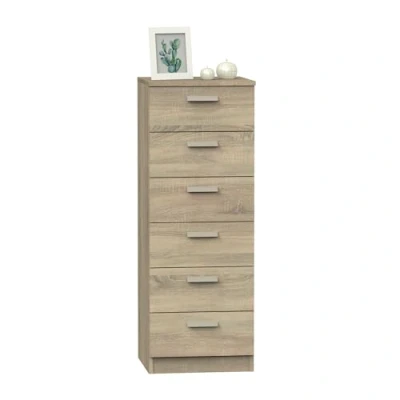 Abbildung von Muebles Pitarch Hochkommode 6 Schubladen mit Metallführungen, Schlafzimmerkommode, Cambrian Eiche, 110x40x40 cm (Höhe x Breite Tiefe), Griff, Kollektion Tibet